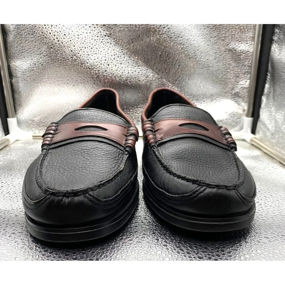 Sebago Broadway 91-7063 Two-Tone Black Brown Leather Penny Loafers Men 10 3E Box